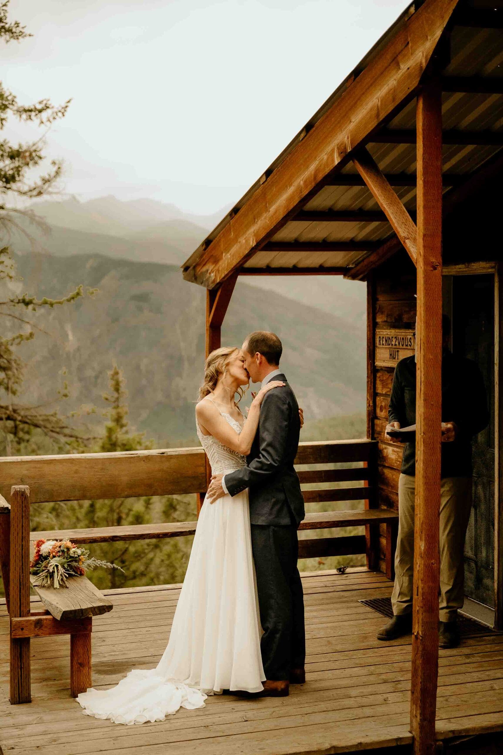 Lizzy and Josh during their elopement at Rendezvous Hut Trail near Winthrop, Washington in the Cascade Mountains