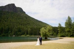 Krissa and Alexis during their Rattlesnake Lake elopement photos in Washington.